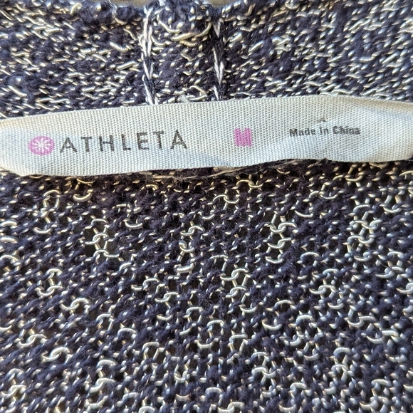 Athleta Weekend Wrap Open Front Cardigan Long Sweater With Pockets Blue White M - Picture 6 of 11